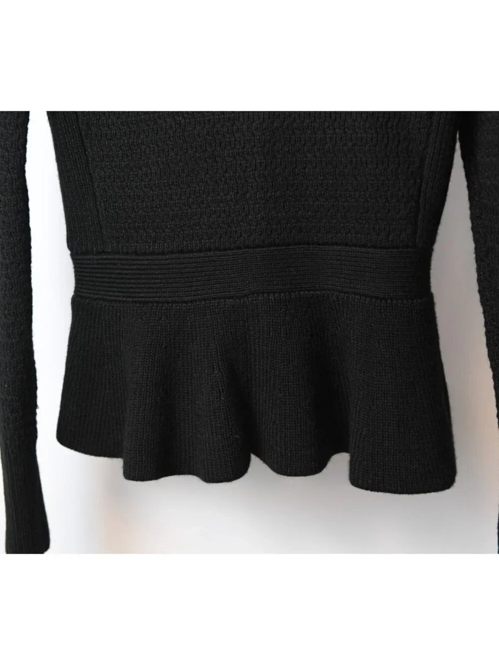 Ann Taylor Size Small Black Zip Back Peplum Hem Knit Sweater - Picture 8 of 12